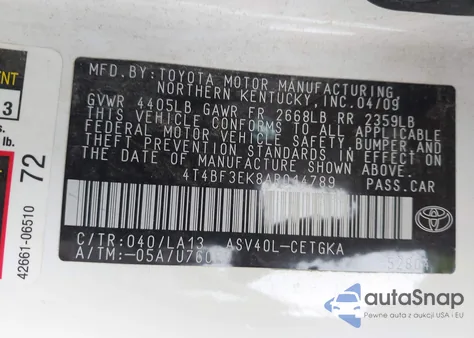 2010 Toyota Camry Xle from USA, damaged, VIN 4T4BF3EK8AR014789
